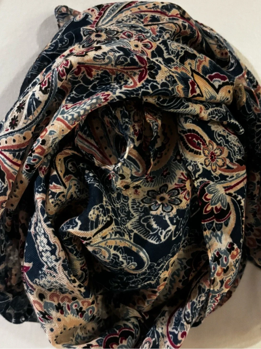 VTG striking dark multi paisley scarf features an intricate vtg inspired floral